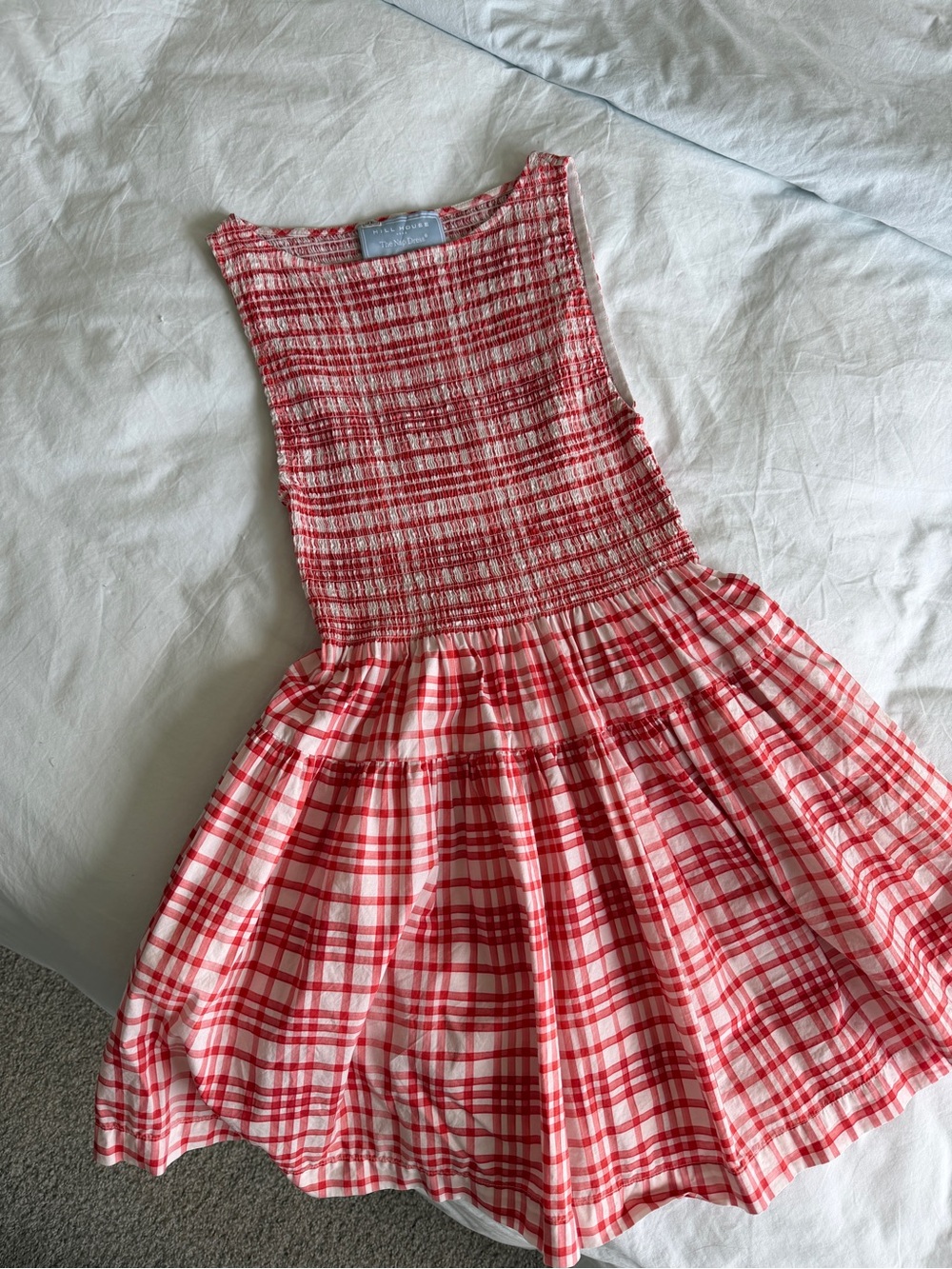 Hill House Red and White Plaid Smocked Sundress